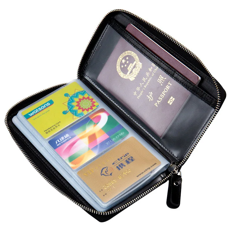 Модные барсетка женские длинные RFID карта сумка мульти-карта натуральная кожа Карманный держатель для мужчин однотонный черный