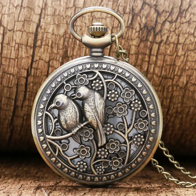 Bronze Lovely Bird Hollow Quartz Pocket Watch Retro Vintage Necklace Pendant Fob Bronze Lovely Bird Hollow Quartz Pocket Watch Retro Vintage Necklace Pendant Fob