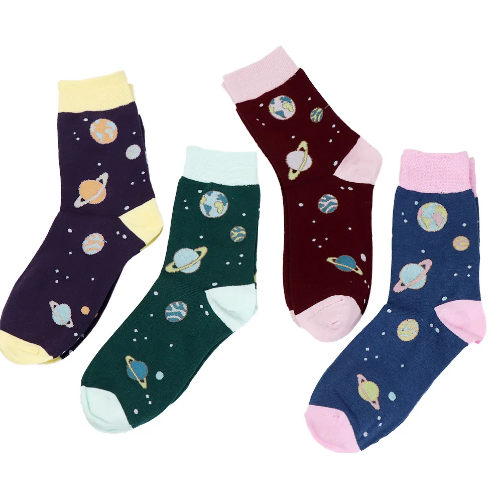 

Women Cute Cartoon Space Socks Cotton Alien Planet Cotton Female Hosiery Girl Creative Funny Socks Black Blue Pattern Funny SOX