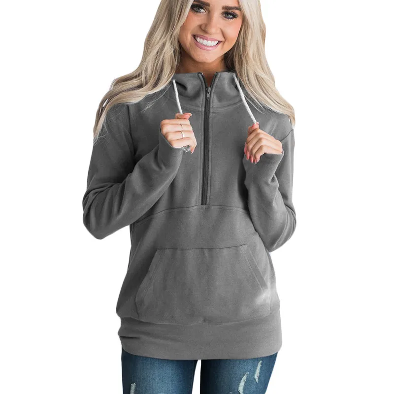 

Plus Size Hoodie Pullovers 2019 Autumn Winter Long Sleeve Solid Hooded Sweatshirt Casual Zipper Pockets Pure Hoodies Tracksuits