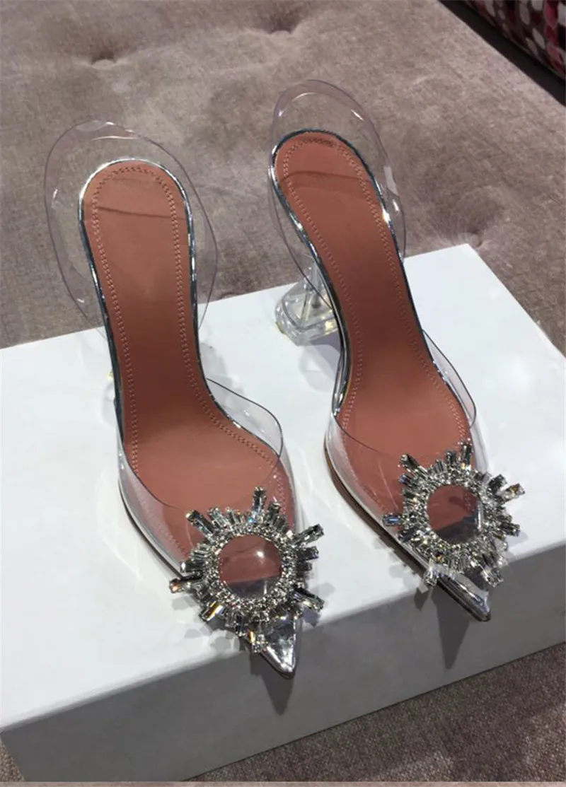 Прозрачные босоножки из ПВХ; женские сандалии-гладиаторы с блестками; коллекция года; женские свадебные туфли на высоком каблуке с ремешком на пятке; женские туфли с острым носком