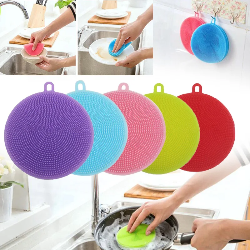 Food Grade Silicone Sponge Dishwashing Brush Kitchen Cleaning Multipurposein Sponges & Scouring