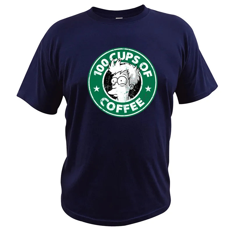 100 чашки кофе Футболка Горячий Дизайн Модный логотип Графический хлопок ЕС Размер Мужчины мультфильм кафе футболка - Цвет: Тёмно-синий