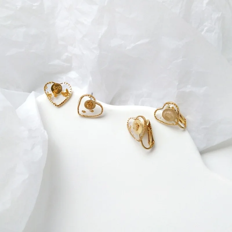 

Korean Trendy Personality Love Shape Resin Texture Jewelry Stud Earrings Women Girl Fashion Temperament Ear Clip Accessories