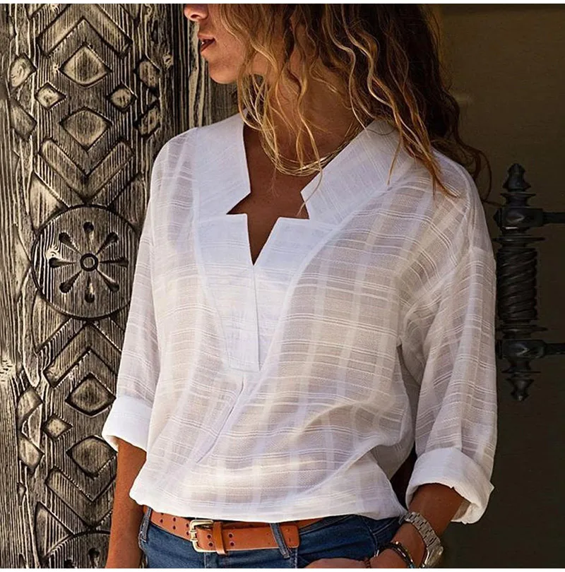 Женская белая рубашка с v-образным вырезом и длинным рукавом, топ размера плюс 5XL, офисные женские топы и блузки черного цвета, весна, женские рубашки со звездами