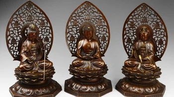 

Tibet Pure Red Copper Three saints of the West Kwan-yin Sakyamuni Buddha Statue