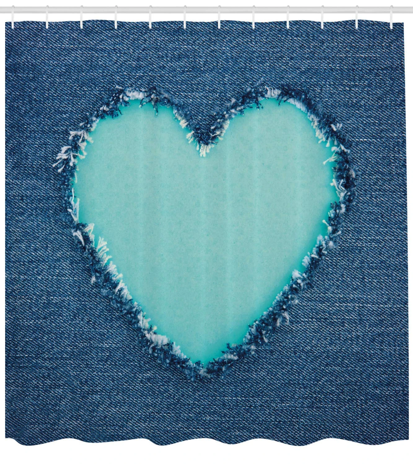 Navy And Teal Shower Curtain Ripped Denim Jean Fabric Image Heart Shape Love Romance Valentines Day Fabric Bathroom Decor Shower Curtains Aliexpress
