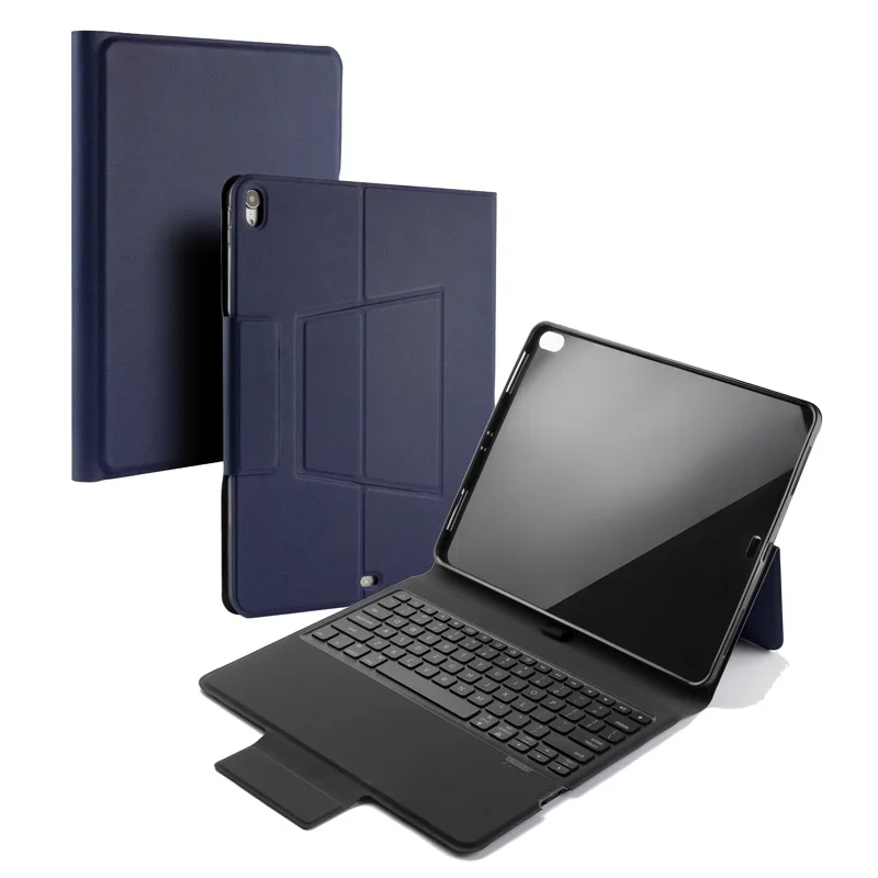 4,0 Bluetooth клавиатура чехол для iPad pro 12,", все-в-одном Беспроводной клавиатура с 7-Цвет освещенная контржурным светом+ Премиум кожаный чехол - Цвет: Blue