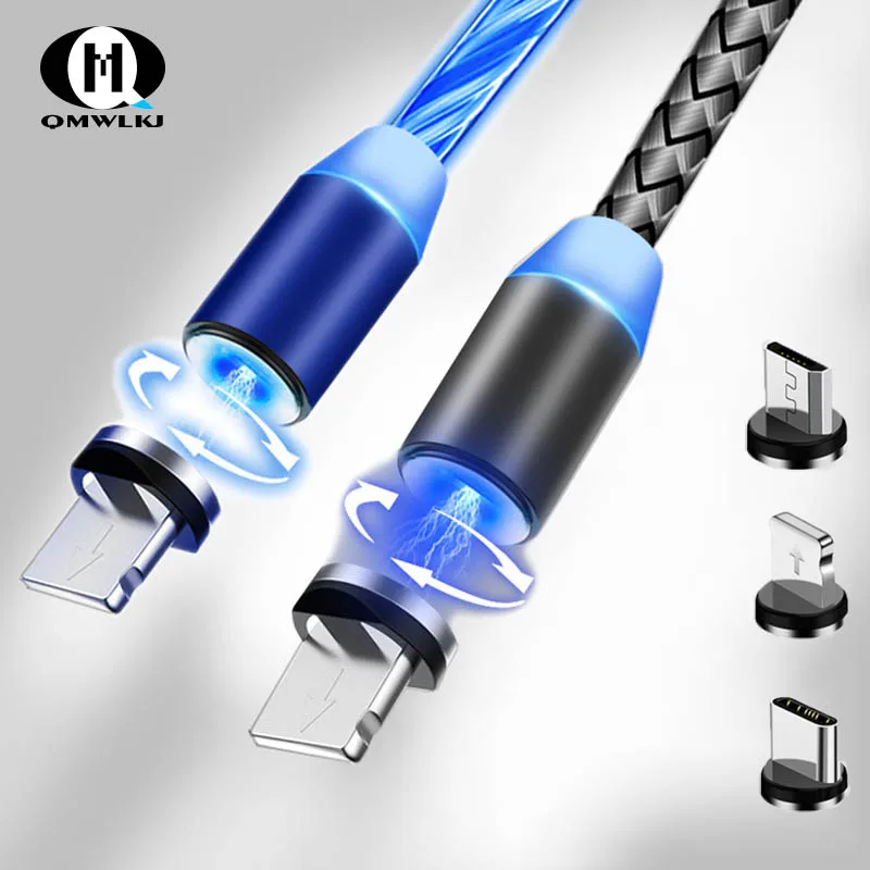 

LED Blind suction Magnetic Micro USB Cable Type C Fast Charging Phone Braided Data Cable For iphone Samsung Xiaomi