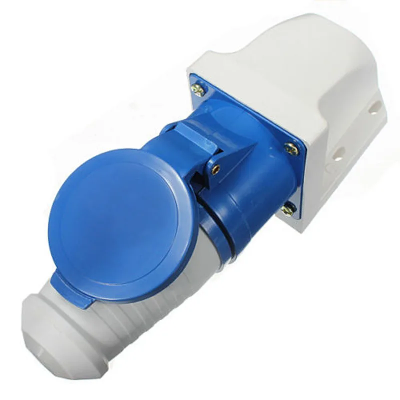 

32A AMP 3 Pin Blue Plug & Wall Mount Socket Waterproof Caravans IP44 Lead