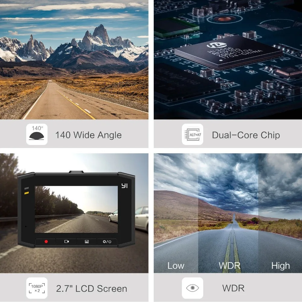 YI Ultra Dash камера с 16G картой 2,7 K DVRS разрешение Голосовое управление двухъядерный чип светильник сенсор 2,7 дюймов широкоэкранный стекло