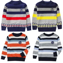 Детский свитер с круглым воротником; хлопковый свитер в полоску