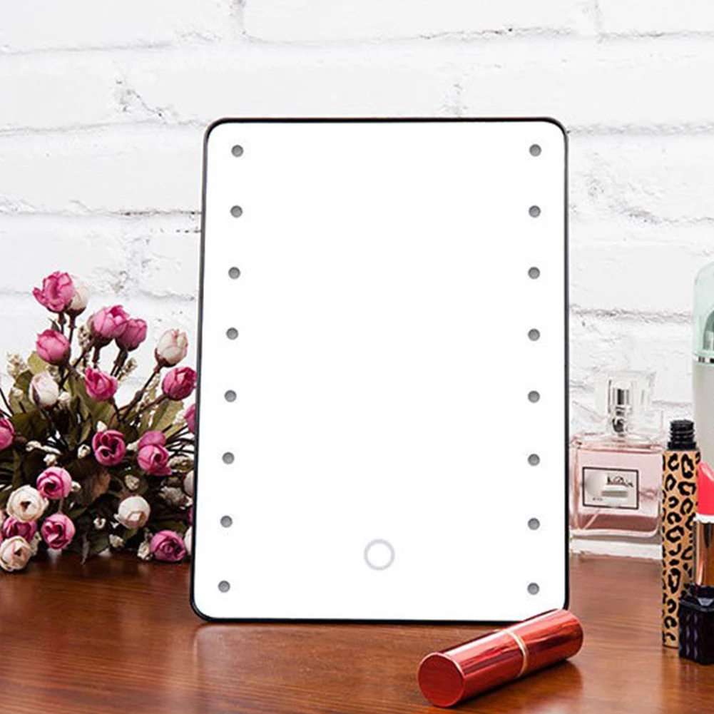 

Makeup Mirror with 16 LEDs Cosmetic Mirror with Touch Dimmer Switch Battery Operated Stand for Tabletop Bathroom Bedroom Travel