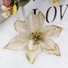 10 шт., рождественские цветы, украшения для рождественской елки, блестящие свадебные искусственные цветы, Декор, Рождественское украшение для дома