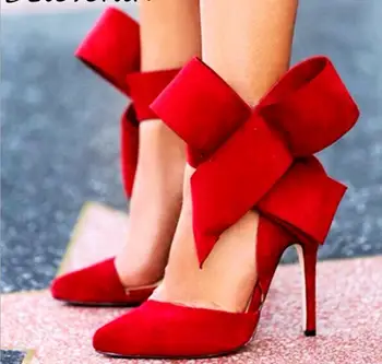 

European and American style super large butterfly pointed suede hollow high heels single shoes large size female sandals