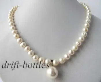 

19'' 8mm Round White Freshwater Pearl Shell Pearl Pendant Necklace
