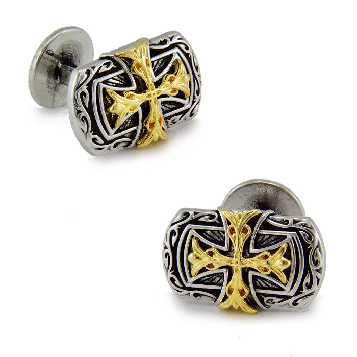 Спарта белый золотой Гальванизированный двойной крест запонки мужские запонки+! Металлические кнопки