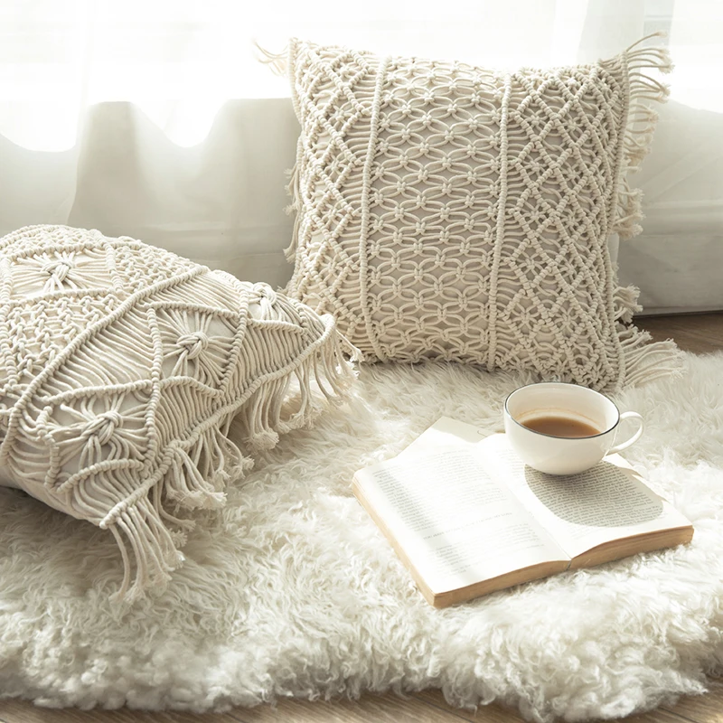 white crochet pillow