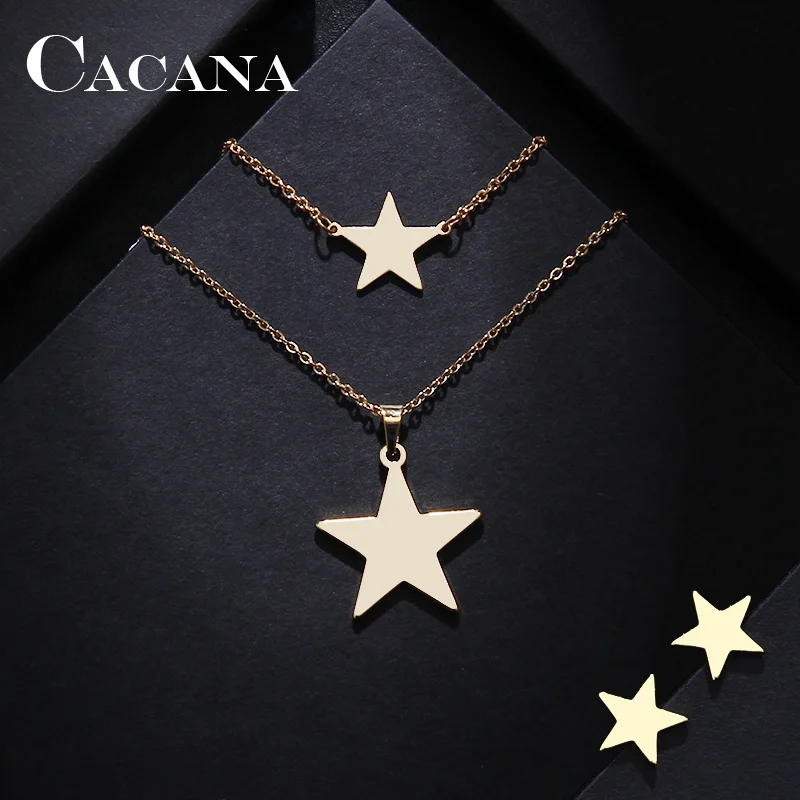

CACANA Stainless Steel Sets For Women Pentagram Shape Necklace Bracelet Earring Jewelry Lover's Engagement Jewelry S55