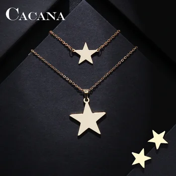 

CACANA Stainless Steel Sets For Women Pentagram Shape Necklace Bracelet Earring Jewelry Lover's Engagement Jewelry