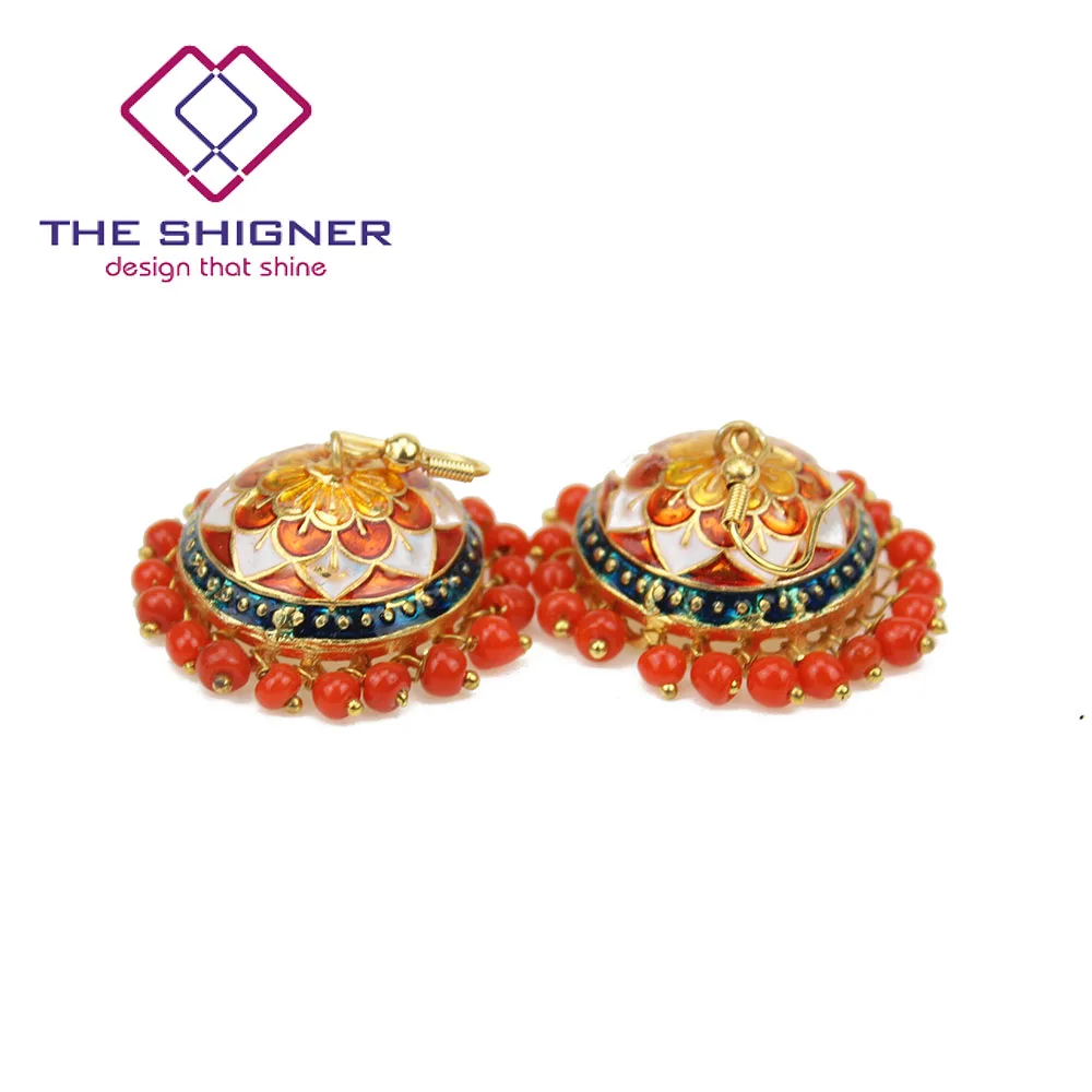 THE SHIGNER индийские традиционные Meenakari эмаль золотой тон Jhumka Jhumki серьги Болливуд стиль ювелирные изделия Висячие Серьги