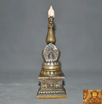 

christmas 8"Tibetan Bronze silver Shakyamuni Shakya Mani Buddha Stupa Pagoda Tower Statue New Year