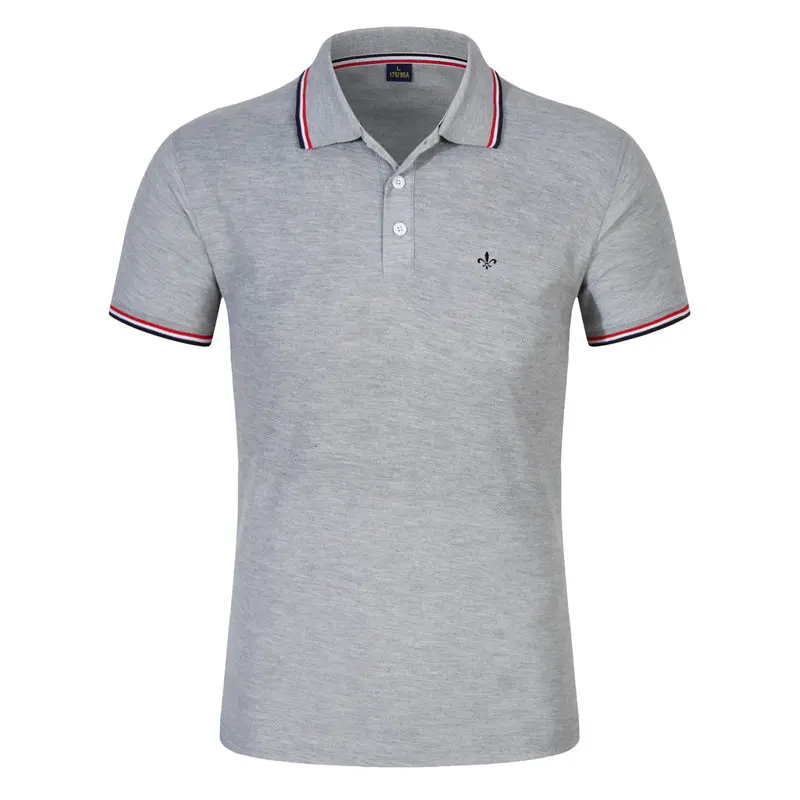 PZ-POLO-LT-GRAY Dudalina, Мужская рубашка поло с коротким рукавом, лето, повседневная и деловая, брендовая, с вышивкой, в полоску, рубашки поло, Para Hombre - Цвет: PZ-POLO-LT-GRAY