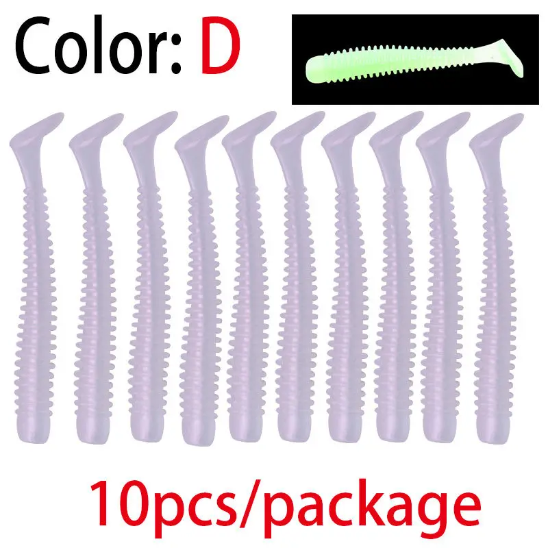 10 шт., 2 г/70 мм, искусственная Мягкая приманка, японский силикон, мягкие приманки, Shad, червь, плавающая головка, джиг, для ловли нахлыстом, резина, для ловли карпа - Цвет: D