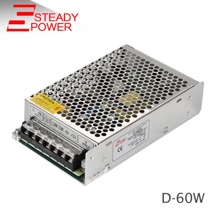 

60W Dual Output Switching Power Supply D-60W 5V 12v 24V multiple types switching power supply manufacturer