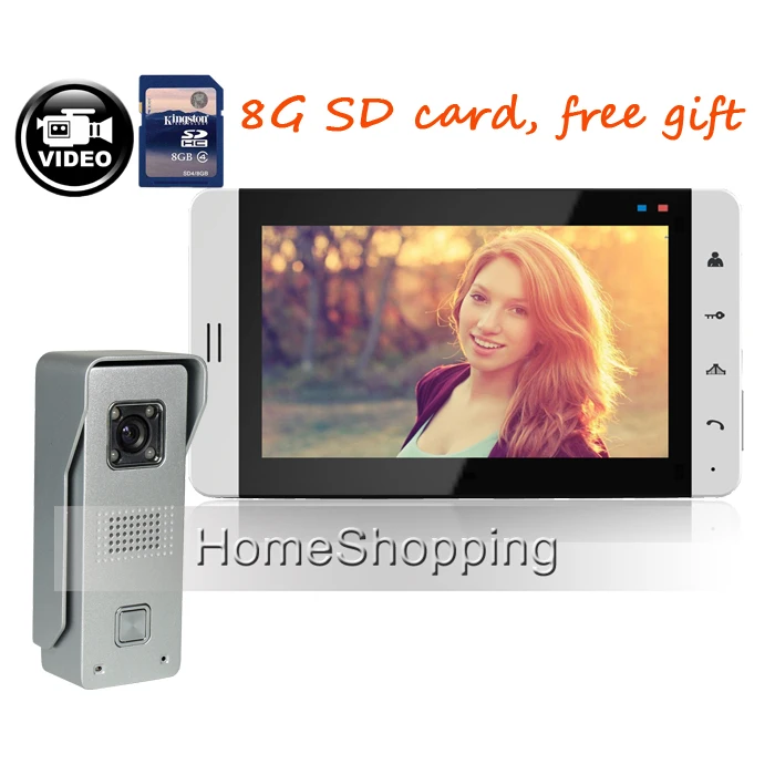 

Home New Wired 7" Color Recording Screen Video Door Phone Intercom System + Waterproof Doorbell Camera + 8G SD Free Shipping