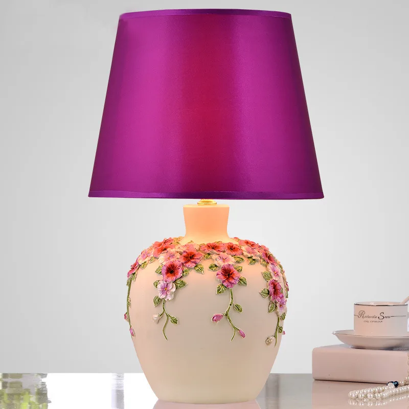 

TUDA 46X27cm Free Shipping LED Table Lamp Pastoral Wedding Desk Lamp Carving Flowers High Grade Fabric Lampshade Table Lamp E27