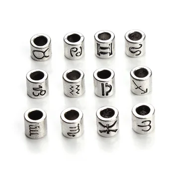

Zodiac beads with silver plated vintage Star Sign for jewelry making bracelet 12 Constellations accessories