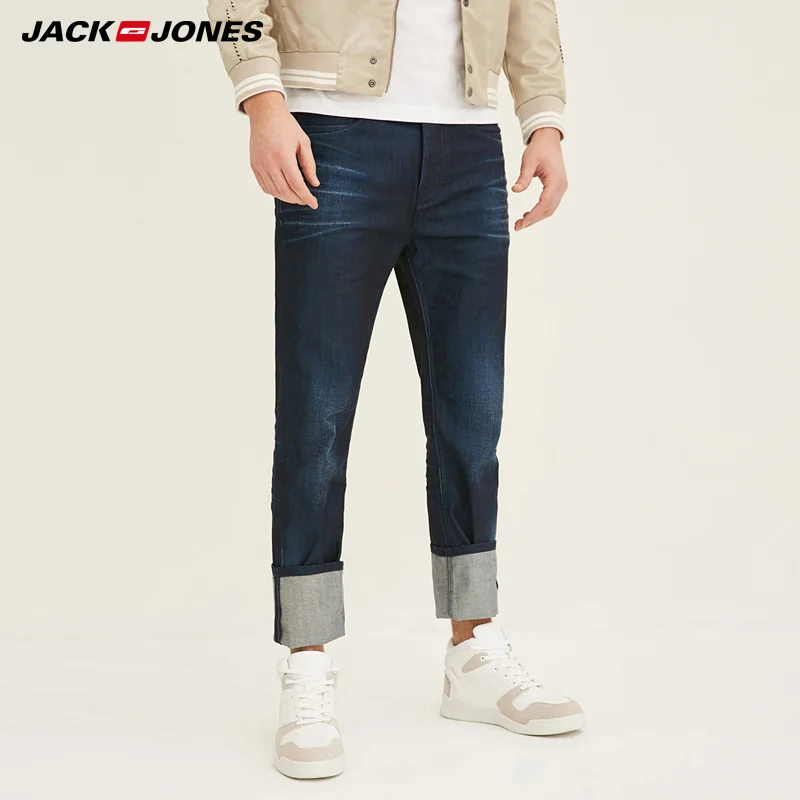 Koop Jack amp; Jones merk 2018 NIEUWE Slim plaid volledige lengte potlood broek snor effect mannelijk 99% katoen midden taille jeans 217132524