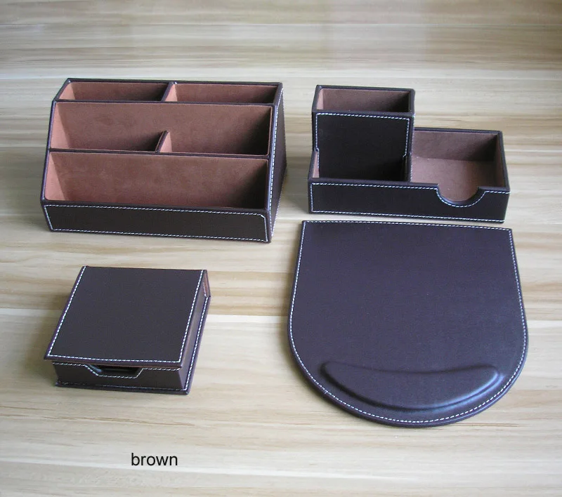 brown 4PCS set K226 Офисный органайзер для канцелярских принадлежностей Набор для хранения ручки держатель A4 папка для документов для конференций коробка для ручек коврик для мыши карта подставка бумажная упаковка - Цвет: brown 4PCS set K226