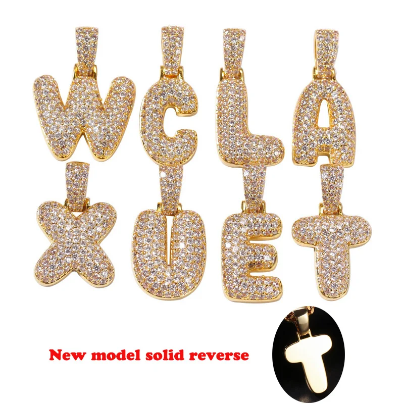 

New Solid Model Hip Hop Micro Paved AAA CZ Cubic Zirconia Bling Iced Out Bubble Letter Pendant Necklaces for Men Rapper Jewelry