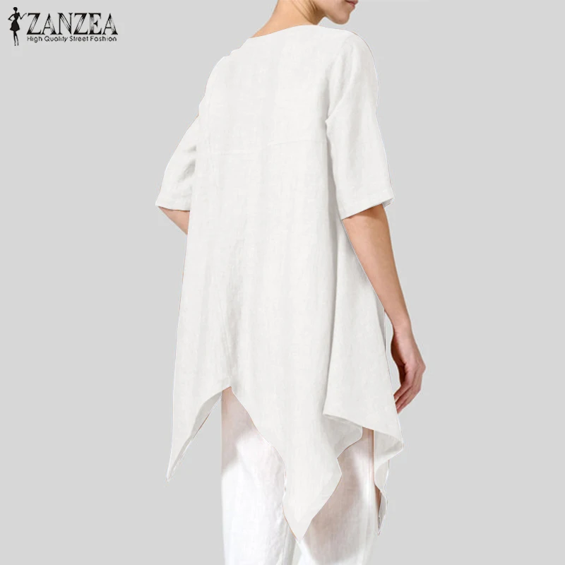 Blusas Топ 2019 ZANZEA летняя блузка для женщин Повседневное короткий рукав свободная Туника Топы корректирующие модные однотонные работы ПР