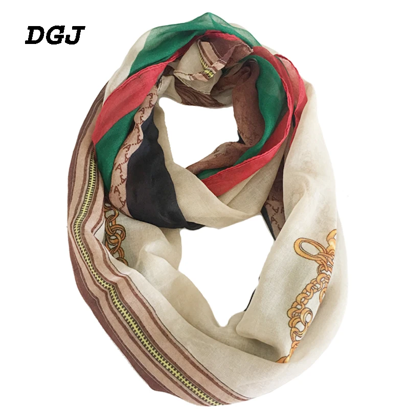 

2019 New Fashion Lightwegith Beige Chain Print Polyester Women Infinity Scarf Loop Soft Small Thin Ring Scarves 180*55 cm