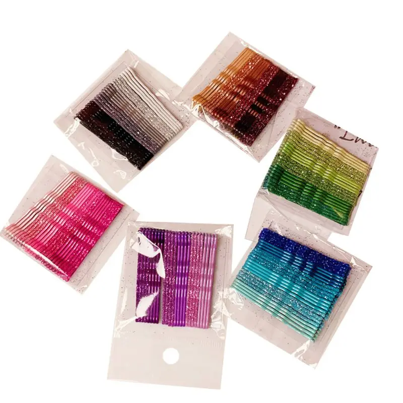 

Women Girls Side Bangs Wavy Bobby Pins Glitter Powder Gradient Rainbow Colored Hair Clip Baking Paint DIY Styling Barrette
