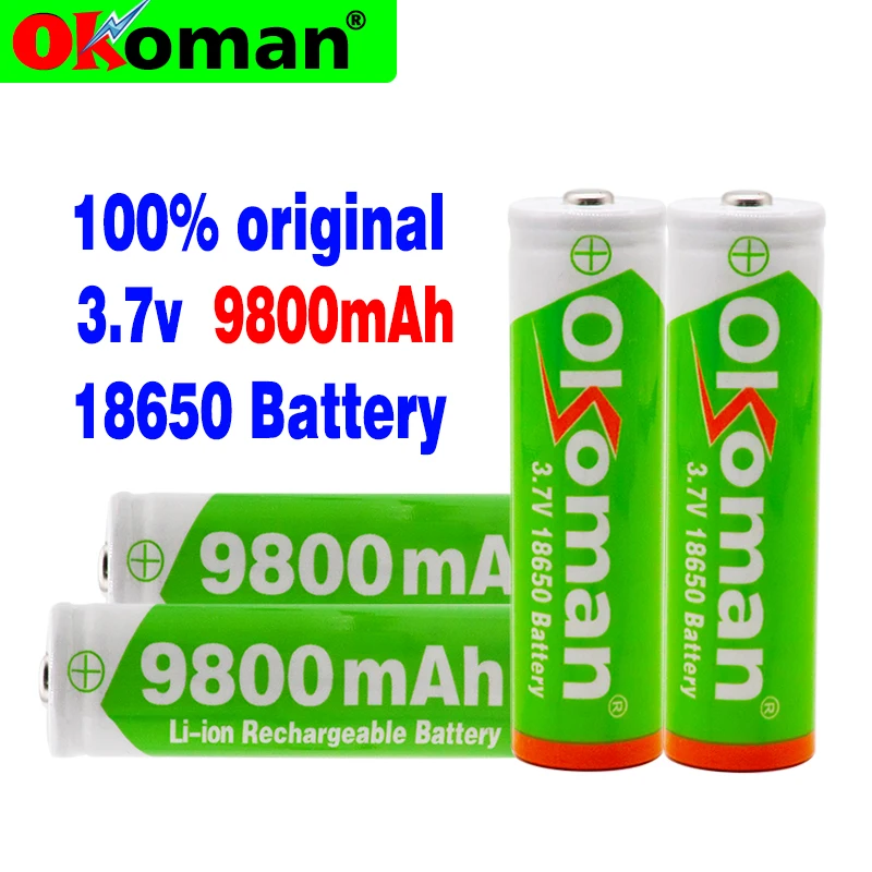 1-20 шт. 3,7 в 18650 аккумулятор, литиионый аккумулятор, 9800 мАч 3,7 в перезаряжаемые батарея литий-ионный Bateria для фонарик Прямая