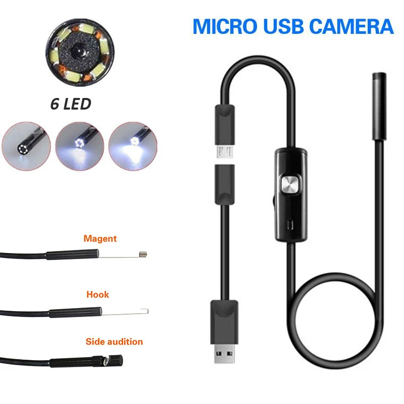 

2M 1M 7mm Endoscope Camera Flexible IP67 Waterproof Inspection Borescope Camera for Android PC Notebook 6LEDs Adjustable