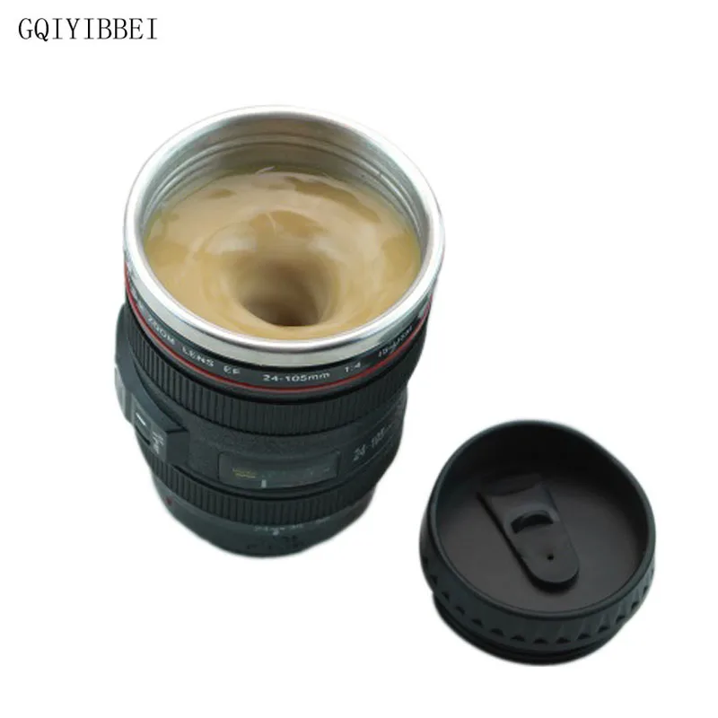 300ml Creative Camera Lens Self Stirring Coffee Cup Mugs Stainless Steel Double Insulated Smart Mixing Coffee