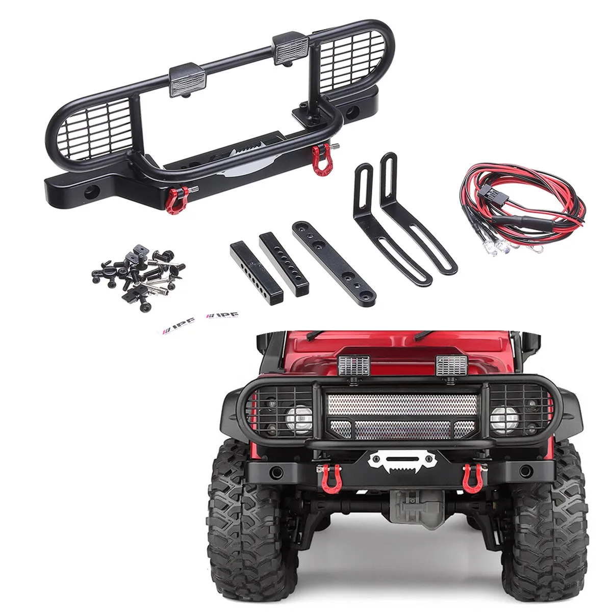 

1 Set Metal Front Bumper With Light for 1/10 Scale RC Crawler Car for TRX4 TRX-4 Remote Control Car Accessories