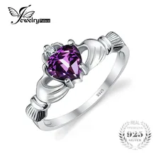 Jewelrypalace corazón 0.5ct anillo de promesa claddagh irish birthstone amatista natural 925 joyería de plata esterlina anillos para las mujeres