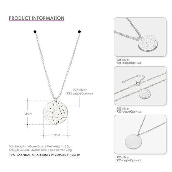 CC 925 стерлингового серебра ожерелья с подвесками для женщин модные ювелирные изделия Круглый Шарм ожерелья цепи модные аксессуары CCN310 - Окраска металла: Silver