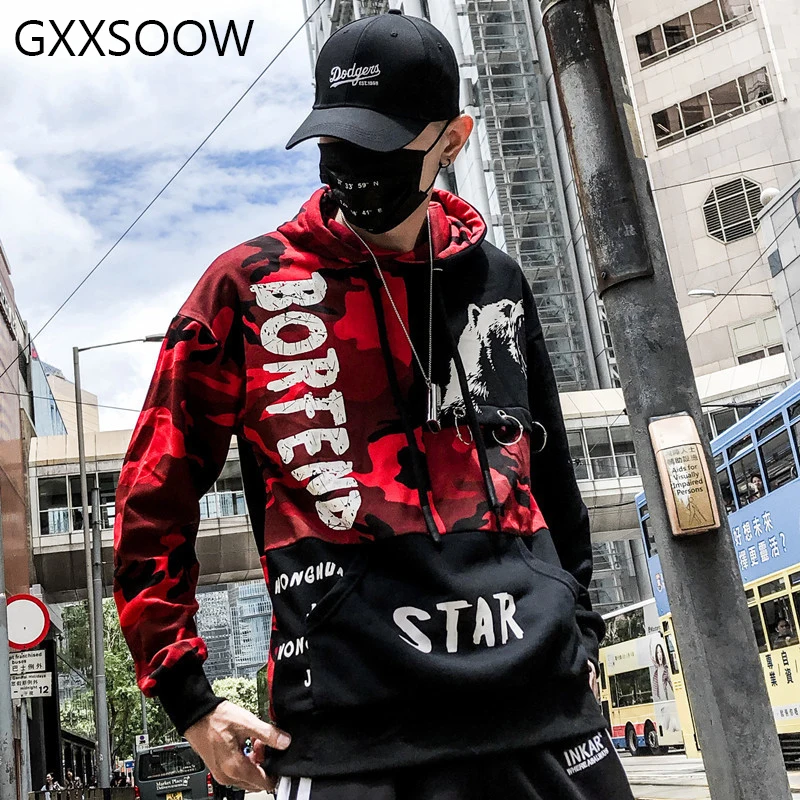 Kleur Blok Hoodies Mannen Streetwear Camouflage Patchwork Harajuku Hoodie Trui 2019 Mode Herfst Sweater Mannelijke GM123