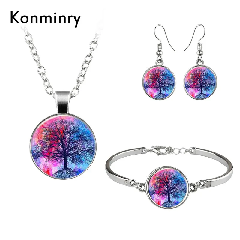 Vida De Árbol Cyrstal Gem Collar Pulseras Aretes conjuntos de joyería de moda