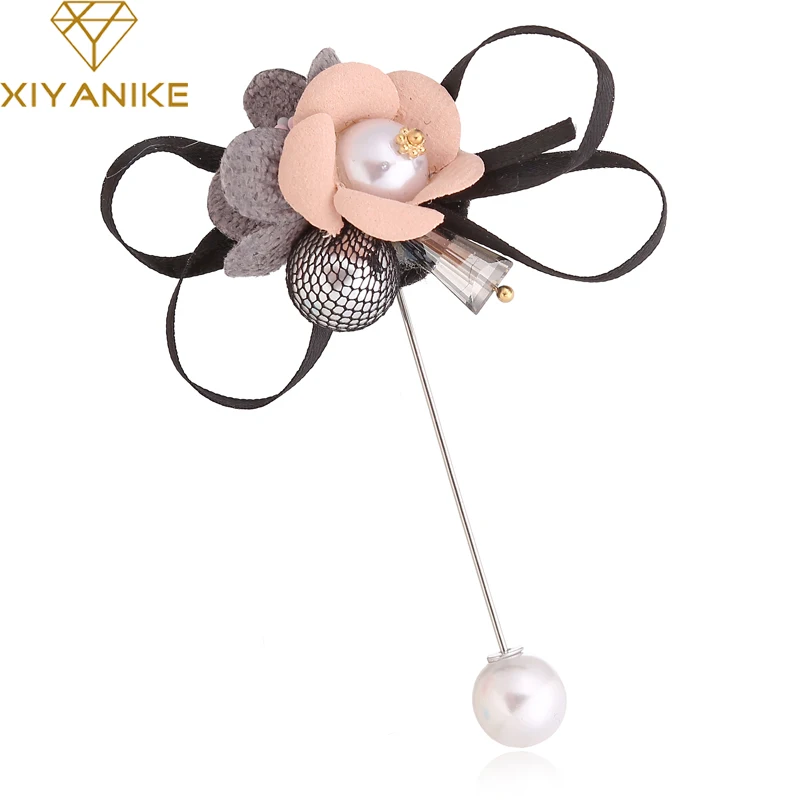 

XIYANIKE Vintage Handmade Flower Black Bow Cloth Brooch Pin Suit Women Boutonniere Button Stick Brooches Wedding Jewelry JBSW116