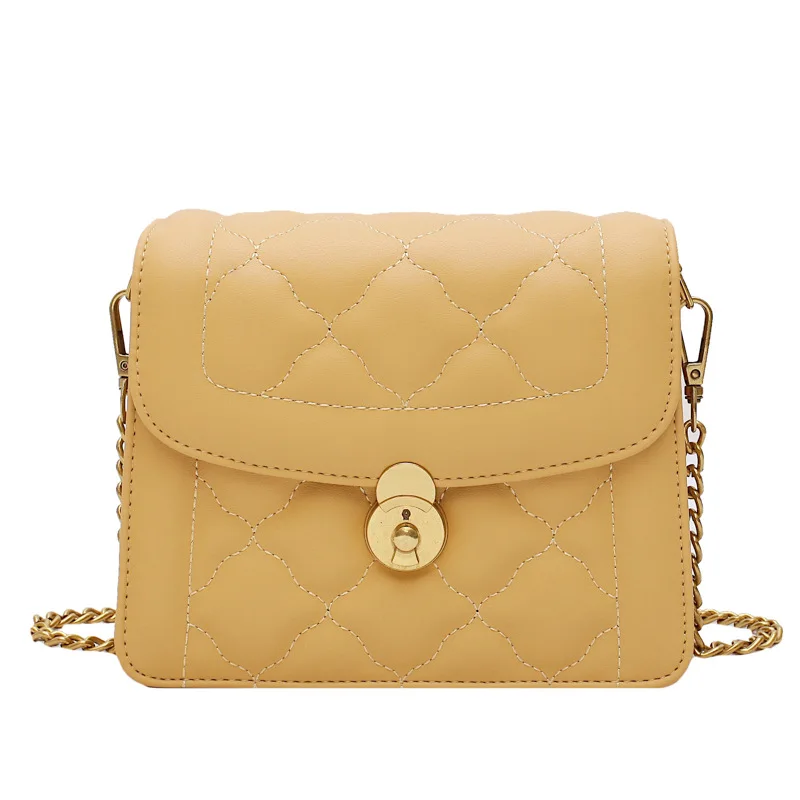

New Soft Leather Square Bag Diamond Lattice Chain Crossbody Bag Solid Color Fashion Shoulder Bag Simple Style Messenger Bag