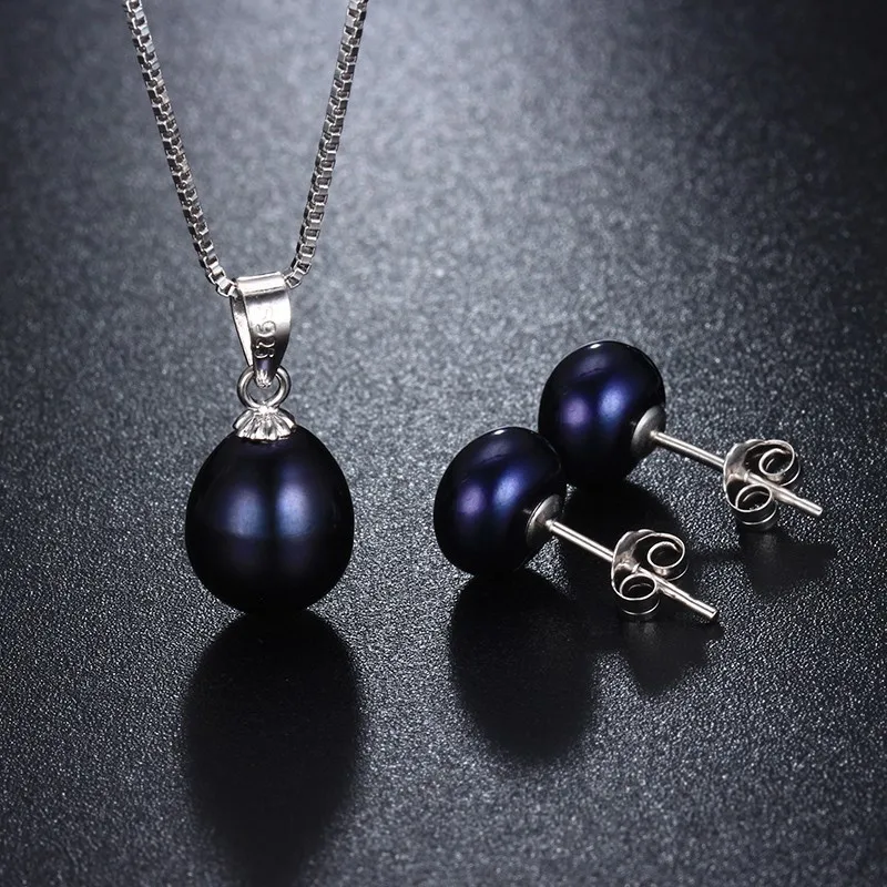Jewelry Sets Jewelry Set Women Earrings HENGSHENG Natural Black Pearl Set For Women Stud Earring and Pendant, Wedding Jewelly Sets