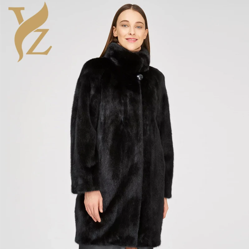 

2019 New Fashion Real Mink Fur Coats & Jackets Fro Women Stand Collar Long Jacket From Nature Mink Outerwear Overcoats Plus Size